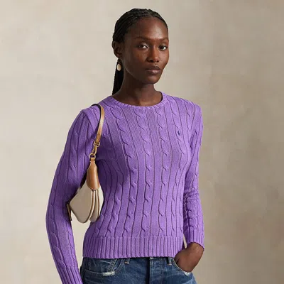 Polo Ralph Lauren Cable-knit Cotton Crewneck Sweater In Spring Violet