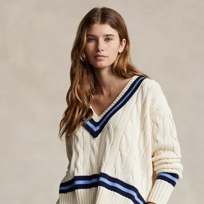 Polo Ralph Lauren Cable-knit Cotton Cricket Jumper In Cream