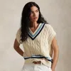 Polo Ralph Lauren Sleeveless V Neck Pullover Sweater In Cream/blue Multi