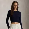 Polo Ralph Lauren Cropped Cable Knit Sweater With Logo In Hunter Navy