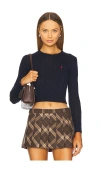 Polo Ralph Lauren Cable Knit Cropped Long Sleeve Sweater In Black