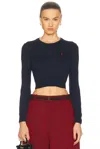 Polo Ralph Lauren Cable Knit Cropped Long Sleeve Sweater In Black
