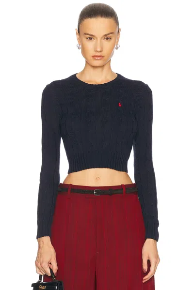 Polo Ralph Lauren Cable-knit Cotton Cropped Sweater In Blue