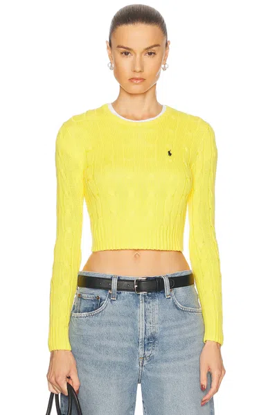 Polo Ralph Lauren Cable-knit Cotton Cropped Sweater In Lemon Crush