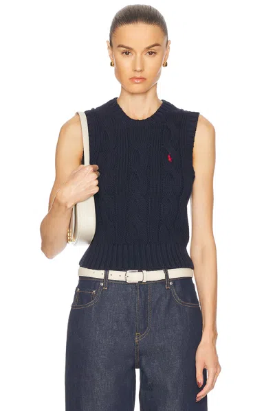Polo Ralph Lauren Cable-knit Cotton Cropped Vest In Hunter Navy