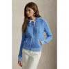 Polo Ralph Lauren Cable Knit Cotton Full Zip Hoodie In Blue