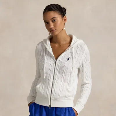 Polo Ralph Lauren Cable-knit Cotton Full-zip Hoodie In White