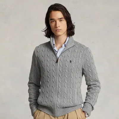 Polo Ralph Lauren Cable-knit Cotton Full-zip Sweater In Fawn Grey Heather