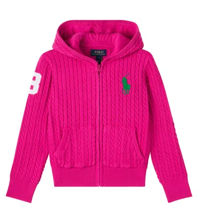 Polo Ralph Lauren Kids' Cable-knit Cotton Hoodie In Pink