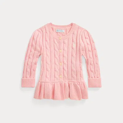 Polo Ralph Lauren Babies' Cable-knit Cotton Peplum Cardigan In Hint Of Pink W/ Nevis