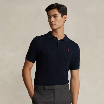 POLO RALPH LAUREN RALPH LAUREN CABLE-KNIT COTTON POLO-COLLAR SWEATER