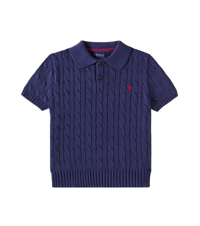 Polo Ralph Lauren Kids' Cable-knit Cotton Polo Shirt In Blue