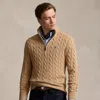 Polo Ralph Lauren Cable-knit Cotton Quarter-zip Jumper In Brown