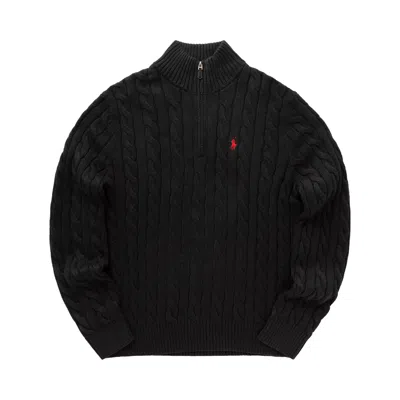 Pre-owned Polo Ralph Lauren Cable Knit Cotton Quarter Zip Sweater 'black' | Men's Size L