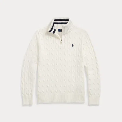 Polo Ralph Lauren Cable-knit Cotton Quarter-zip Sweater In Paper White