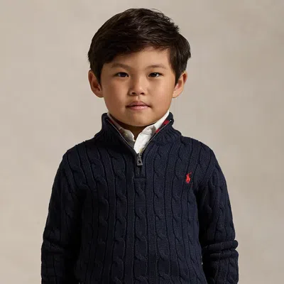 Polo Ralph Lauren Kids' Cable-knit Cotton Quarter-zip Sweater In Rl Navy