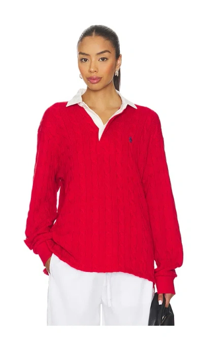 Polo Ralph Lauren Cable Knit Cotton Rugby Shirt In Red
