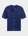 Polo Ralph Lauren Cable-knit Cotton Short-sleeve Cardigan In Midnight Royal