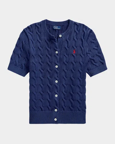 Polo Ralph Lauren Cable-knit Cotton Short-sleeve Cardigan In Harrison Blue