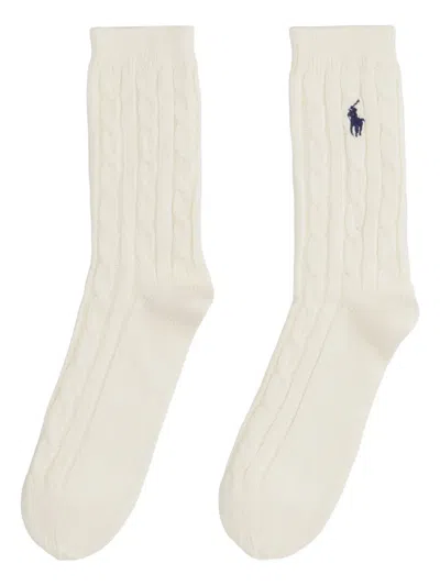 Polo Ralph Lauren Cable-knit Cotton Socks In Neutral