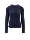 Polo Ralph Lauren Julianna Cotton Cable Crew Neck Sweater In Blue