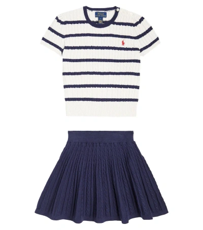 Polo Ralph Lauren Kids' Cable-knit Cotton Jumper And Skirt Set In Multicoloured