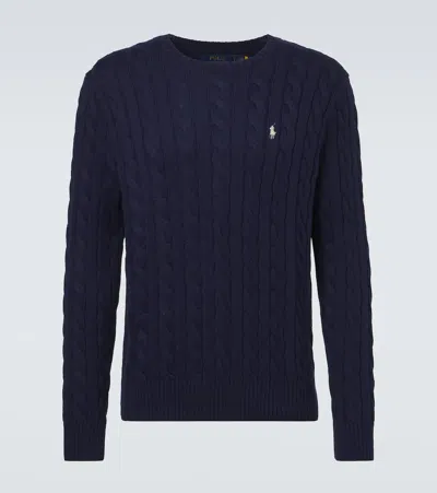 Polo Ralph Lauren Mens Bright Navy Crewneck Cable-knit Cotton Jumper In Blue