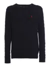 Polo Ralph Lauren Navy Blue Cable-knit Crew-neck Sweater In Blue