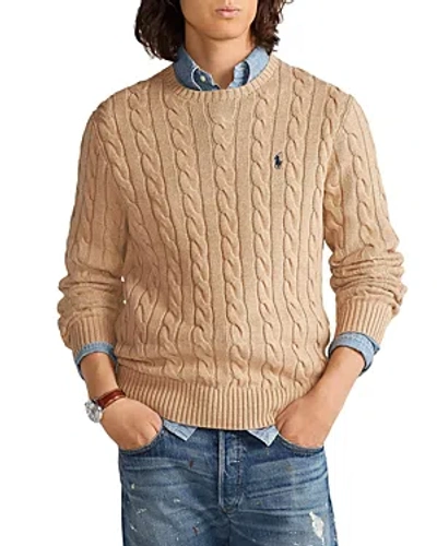 Polo Ralph Lauren Beige Cable Knit Crewneck Sweater With Pony Embroidery On The Front In Wool And Cashmere Man In Nude