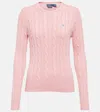 Polo Ralph Lauren Womens Pink V-neck Logo-embroidered Cable-knit Cotton Jumper Xl In Carmel Pink