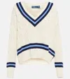 Polo Ralph Lauren Cricket Striped Cable-knit Cotton Sweater In Cream Navy Stripes