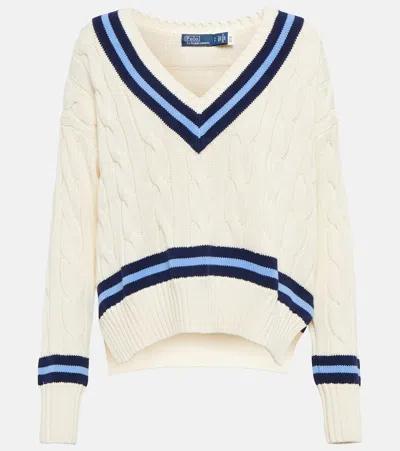 Polo Ralph Lauren Cable-knit Cotton Sweater In Cream Navy Stripes