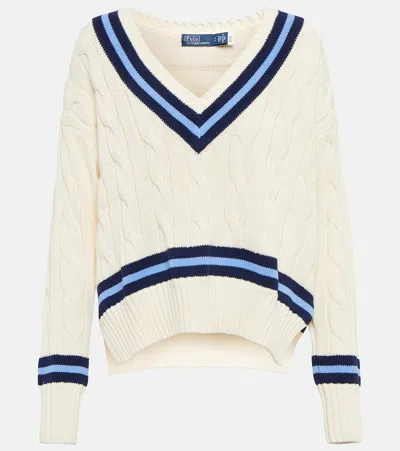 Polo Ralph Lauren Cricket Long Sleeve V-neck Sweater In White