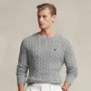 Polo Ralph Lauren Cable Knit Knitted Sweatshirt In Fawn Grey Heather