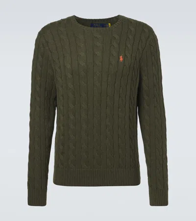 Polo Ralph Lauren Cable-knit Embroidered Sweater In Green