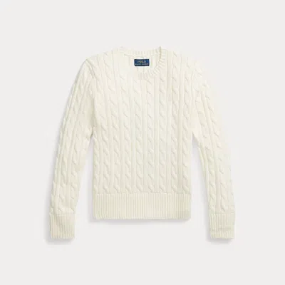 Polo Ralph Lauren Cable-knit Cotton Sweater In Warm White/ Hint Of Pink