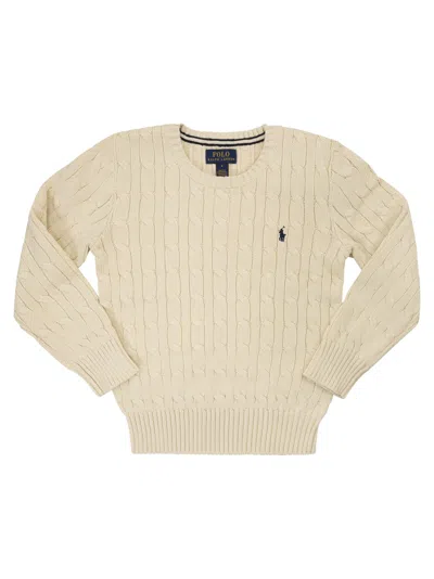 POLO RALPH LAUREN CABLE-KNIT COTTON SWEATER WITH LOGO