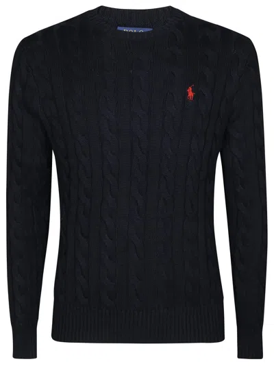 Polo Ralph Lauren Cable-knit Cotton Sweater With Round Neckline In Black