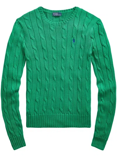 Polo Ralph Lauren Cable Knit Pullover With Contrasting Embroidered Logo In Green