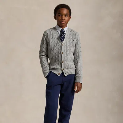 Polo Ralph Lauren Cable-knit Cotton V-neck Cardigan In Andover Heather