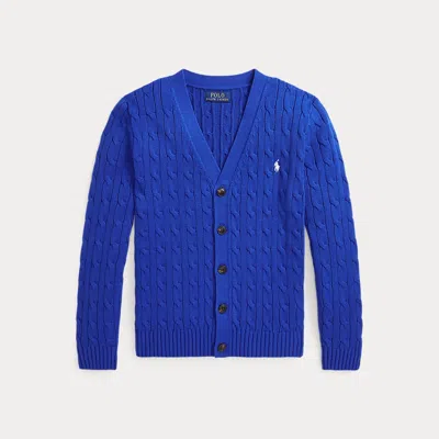 Polo Ralph Lauren Kids' Cable-knit Cotton V-neck Cardigan In Cruise Royal/white
