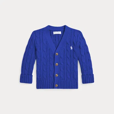 Polo Ralph Lauren Babies' Cable-knit Cotton V-neck Cardigan In Cruise Royal/white