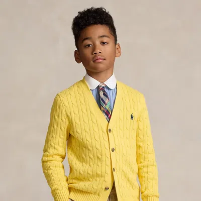 Polo Ralph Lauren Kids' Cable-knit Cotton V-neck Cardigan In Oasis Yellow