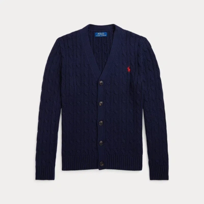 Polo Ralph Lauren Kids' Big Boys Cable-knit Cotton V-neck Cardigan Sweater In Rl Navy