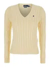 Polo Ralph Lauren Cable-knit Cotton V-neck Sweater In Nude