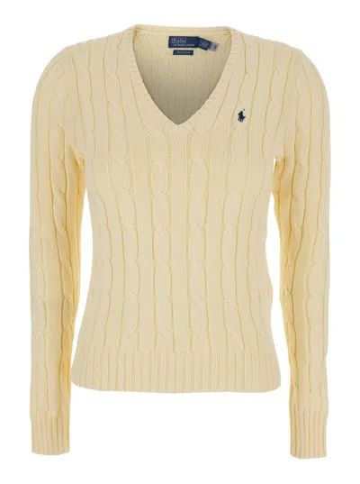 Polo Ralph Lauren Cable-knit Cotton V-neck Sweater In White