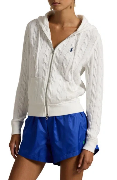 Polo Ralph Lauren Cable Knit Cotton Zip Hoodie In White