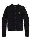 Polo Ralph Lauren Button-up Cable Knit Sweater-cardigan With Ribbed Detailing In Black