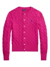 Polo Ralph Lauren Ralph Lauren Cable-knit Cotton Crewneck Cardigan In Pink