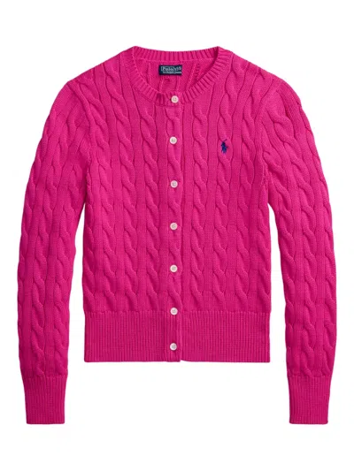Polo Ralph Lauren Ralph Lauren Cable-knit Cotton Crewneck Cardigan In Pink